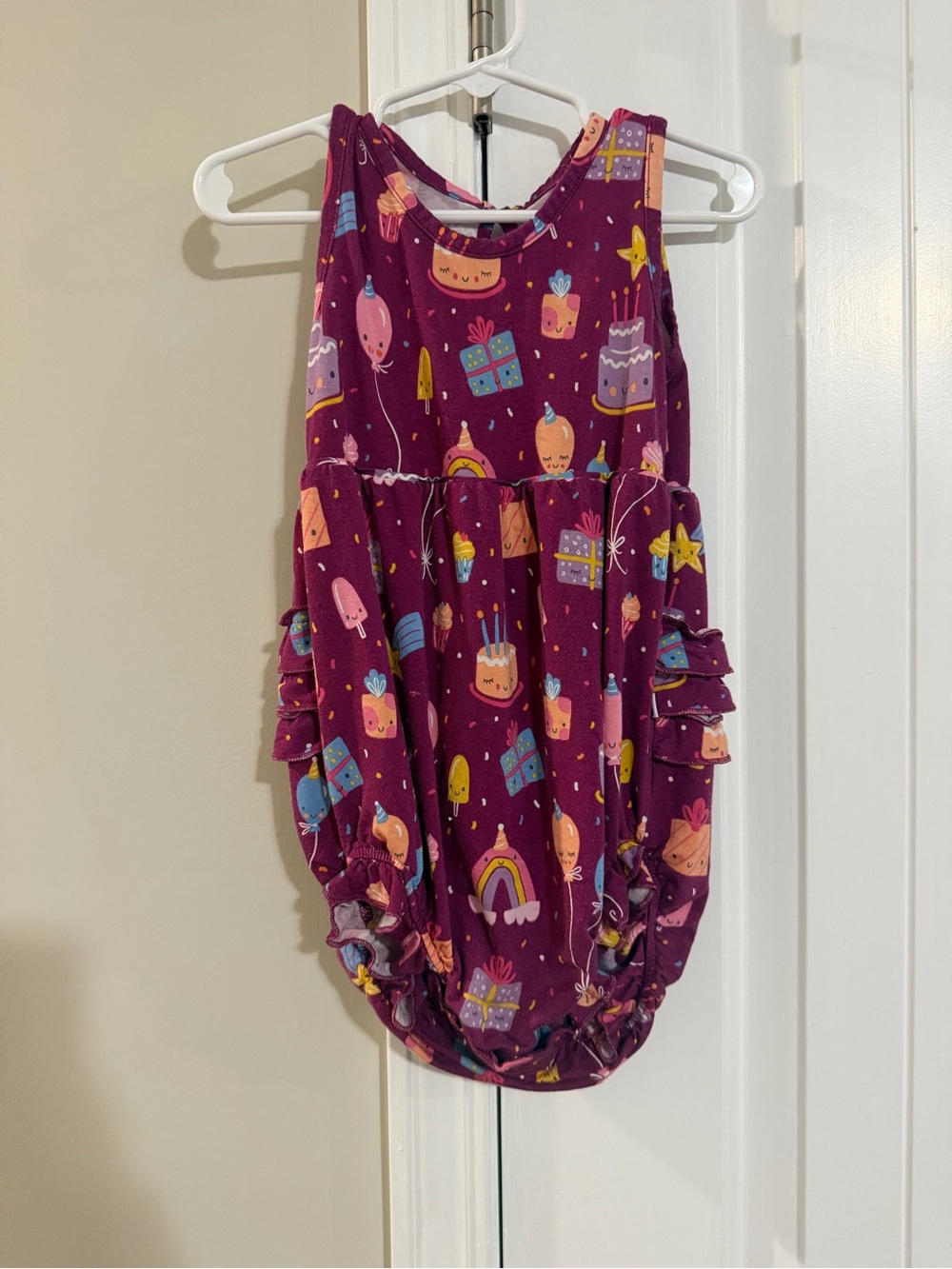 2T Girls' Little Sleepies Purple Birthday Print Sleeveless Romper